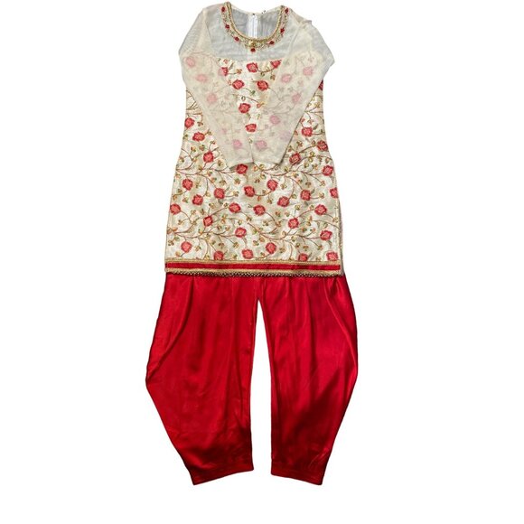Authentic Women's Red Shantung Silk Zari Punjabi Suit Size 34/XS - Picture 1 of 9